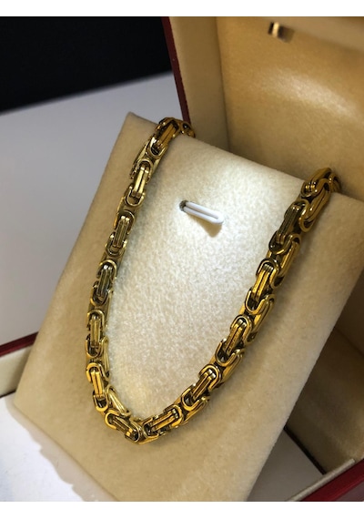 4.5mm Sarı Altın Kral Erkek Çelik Kolye Işıklı Kutuda Sevgiliye Eşe Babaya Kolye Sarı