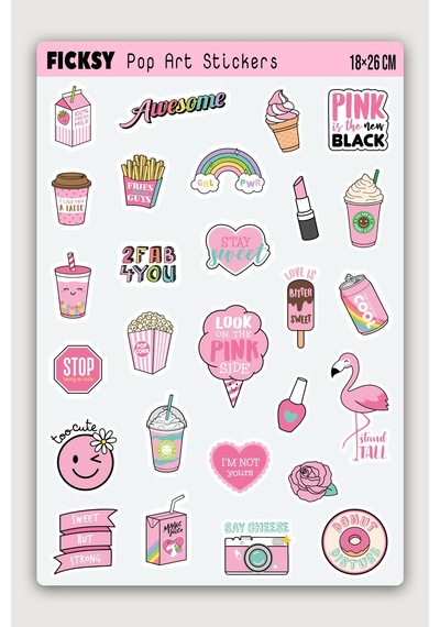 Sevimli Pop Art Stili Sticker Seti - 27 Adet Etiket Çıkartma Diğer