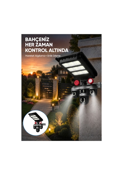 Güneş Enerjili 3 Lens Akıllı Güvenlik Kamerası Led Projektörlü Dış Mekan K - Sptrot8885-6