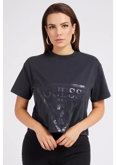 Guess Adele Crop Kadın Siyah T-shirt Çok Renkli
