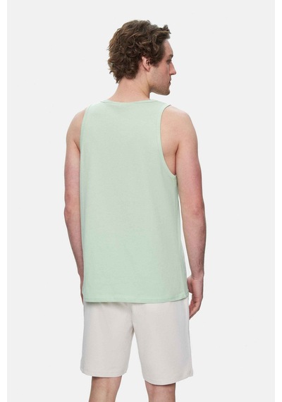Ucla Pebble Duman Yeşili Sıfır Kol Baskılı Oversize Erkek Tshirt Duman Yeşili Yeşil
