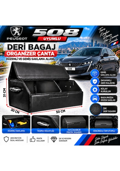 Peugeot 508 Uyumlu Oto Bagaj Organizeri Deri Bagaj Kutu Çanta 1