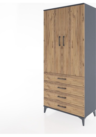 Hyperion Dolap 4 Raflı 4 Çekmeceli 2 Kapaklı 88x44x195 Antras... Antrasit