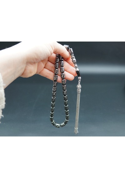 Kapsül Kesim Nakış İşlemeli Oltu Taşı Tesbih Sk000155