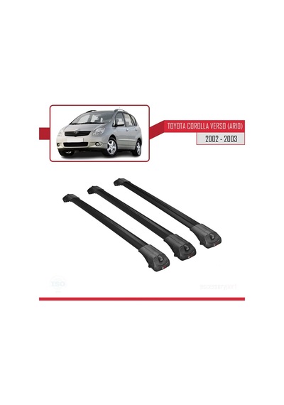 Toyota Corolla Verso Ar10 2002-2003 Arası İle Uyumlu Ace-1 Ara Atkı Tavan Barı Siyah 3 Adet Bar