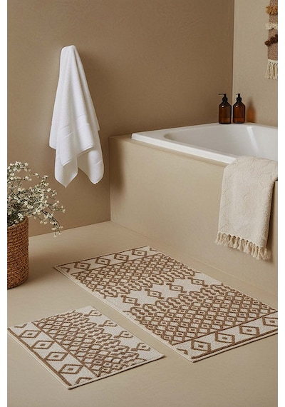 Etnik Desen 2 Li Banyo & Klozet Paspas Takımı Çok Renkli