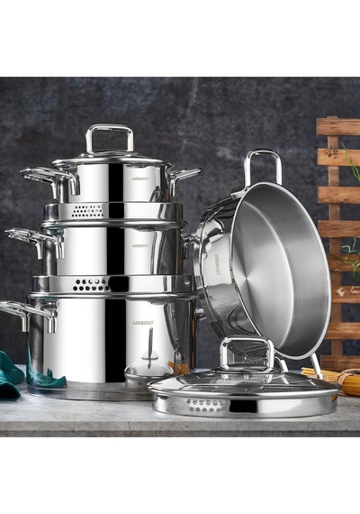 Diamond Strainer 8 Parça Süzgeç Paslanmaz Çelik Tencere Seti Cam Kapaklı