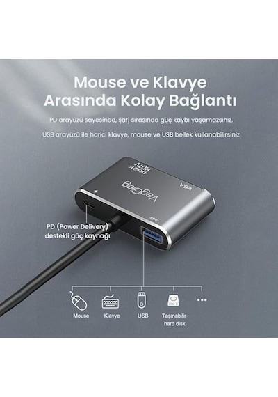 Type-c 4k Hdmı 1080p Vga Usb 3.0 Pd Dönüştürücü Çevirici Hub