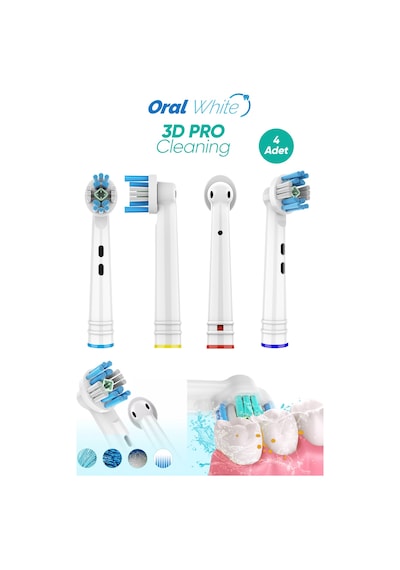 3 D Pro Cleaning Beyazlatma Teknolojisi Oral-B Uyumlu 4 Adet Yedek Başlık