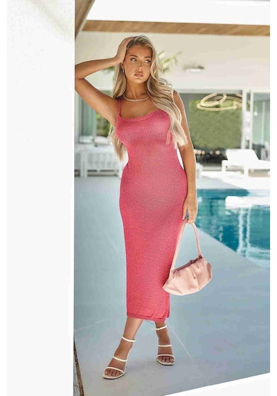 Merry See Sırt Dekolteli Bağlamalı Vücuda Oturan Diz Altı Örme Elbise Pembe 001 Merry See Sırt Dekolteli Bağlamalı Vücuda Oturan Diz Altı Örme Elbise Pembe 001