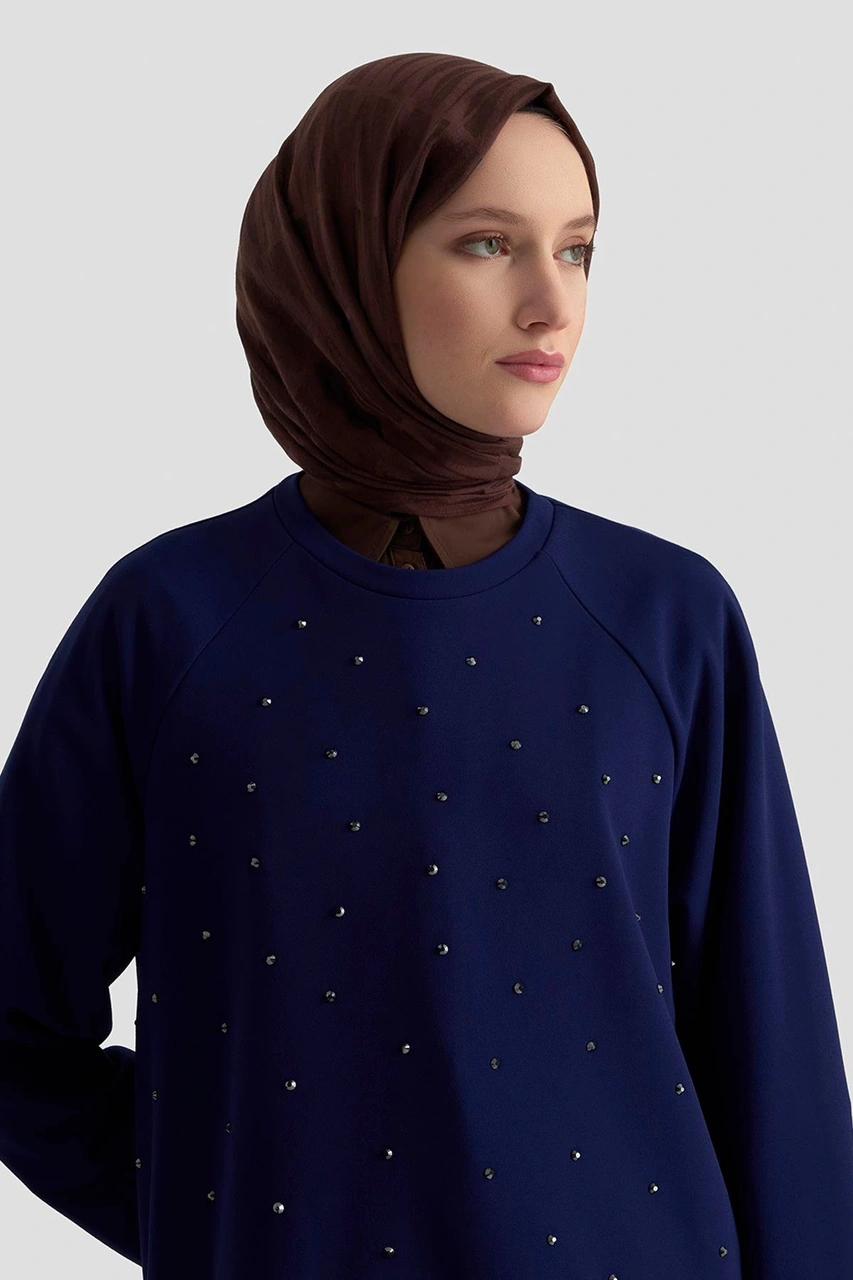 Armine Trend Önü Taş İşlemeli Tunik Saks 25kt449 Saks