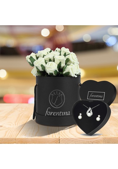 Forentina İnci Modeli Kolye Küpe Set - Güllü Kutusunda Set N11.4214
