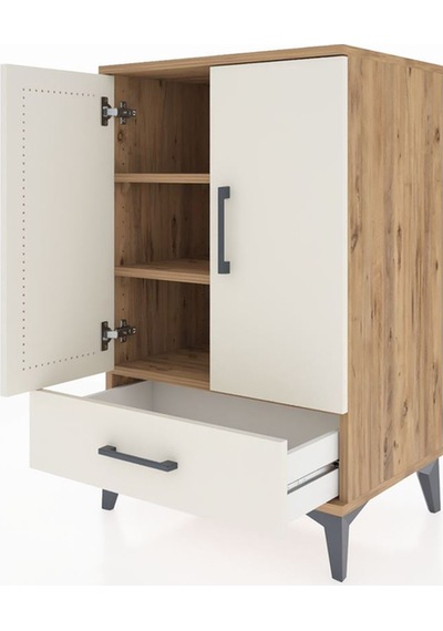 Hyperion Komodin 3 Raflı Tek Çekmeceli 2 Kapaklı 60x44x96 Çam... Çam