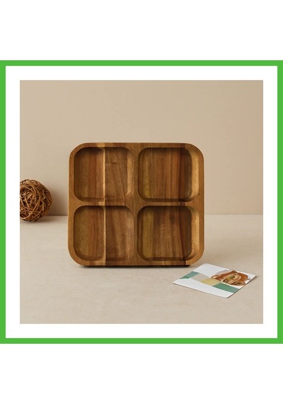 Vaveni Akasya Ahşap 4 Bölmeli Kare Servis Tepsisi 20x20x1.4 Cm Arz