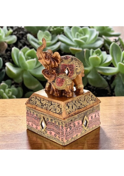 Feng Shui Şans Getiren Fil Biblo Mücevher Kutusu 14 Cm Dekoratif Ev Hediyesi Lüks Tasarım