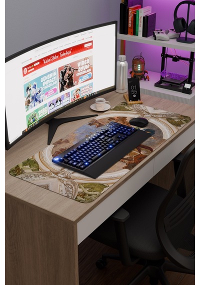 Ortaçağ Sanat Kaymaz Dikişli Kauçuk Oyuncu Mousepad V5 - 90x40 Xxl Gaming Mouse Pad Fare Altlığı