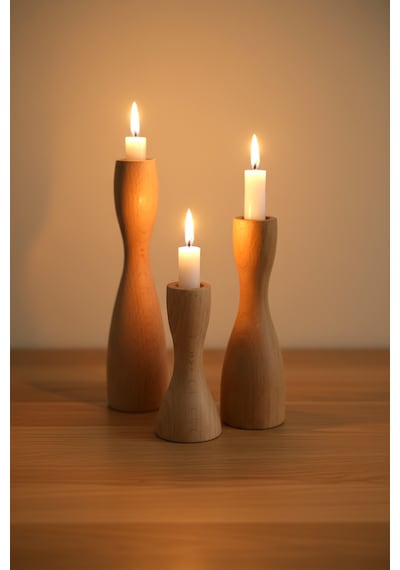 Dekoratif 3’lü Ahşap Mumluk Set Modern Minimalist Doğal Şamdan Ofis Ev Mum Standı Rustic