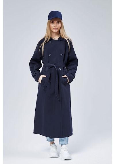 Kadın Oversize Kuşaklı Trençkot Lacivert