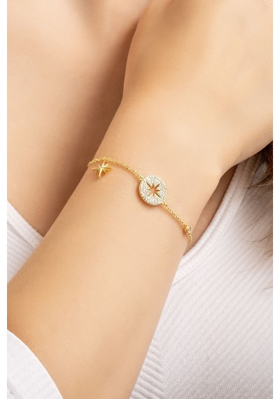 So Chic Kuzey Yıldızı 18 Ayar Sarı Altın Kaplama 19 Cm Gümüş Minimal Bileklik