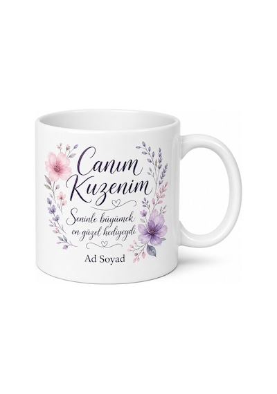 Canım Kuzenim Yazılı İsme Özel Kupa Bardak Hediye Çay Kahve Kupası Beyaz / Çok Renkli