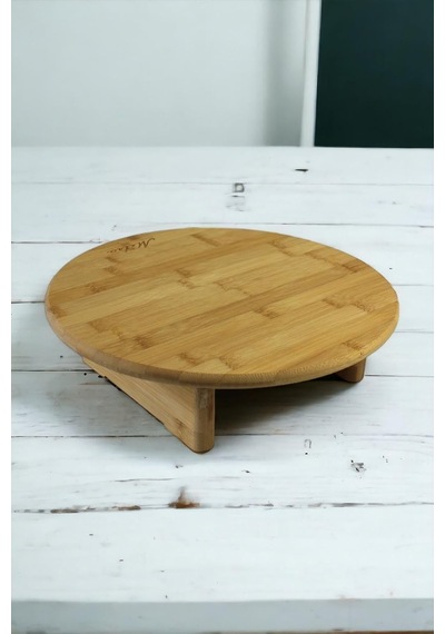 Tr Bambu Ayaklı Sunumluk, Servis, Kesim Tahtası Çap 32cm Genel