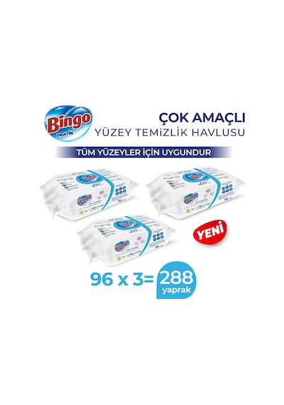 Bingo Beyaz Sabun Katkılı Pratik Yüzey Temizlik Havlusu 3 x 96'lı