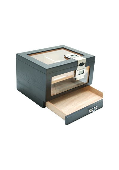 Premiumquality Providencia Çift Nem Ölçerli Siyah Sedir Humidor Puro Kutusu - Tr9637