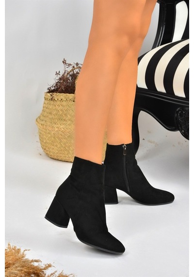 Fox Shoes Siyah Süet Kalın Topuklu Kadın Bot L251089302