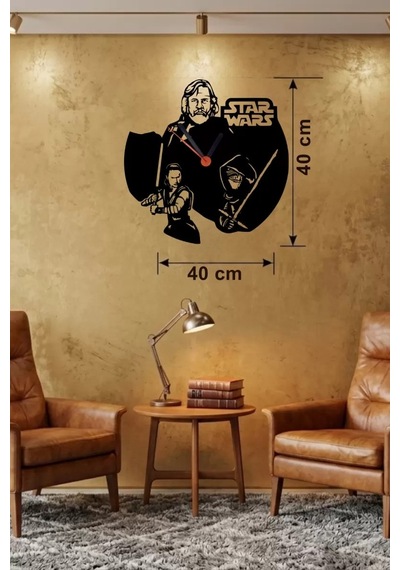 Büro Ev Ofis Dekoru İçin 40cm Ahşap Laser Kesim Yıldız Savaşları Tema Duvar Saati Diğer