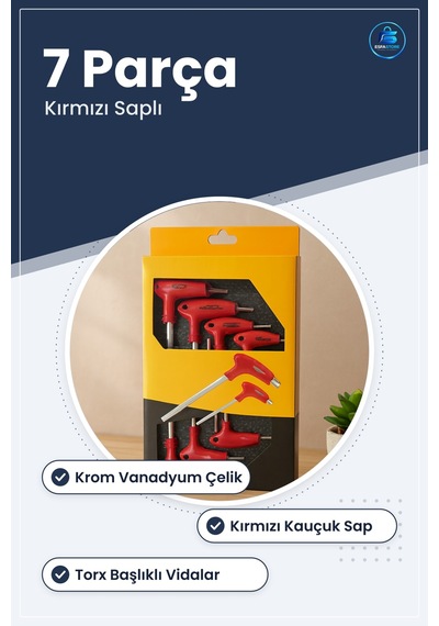 7 Parça Torx Alyan Seti Krom Vanadyum Çelik Kırmızı Saplı Otomoti