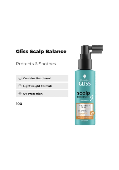 Gliss Saç Bakımı Uv Korumalı Scalp Balance Saç Derisi Spreyi 100 Ml Tüm Saçlar İçin Koruyucu