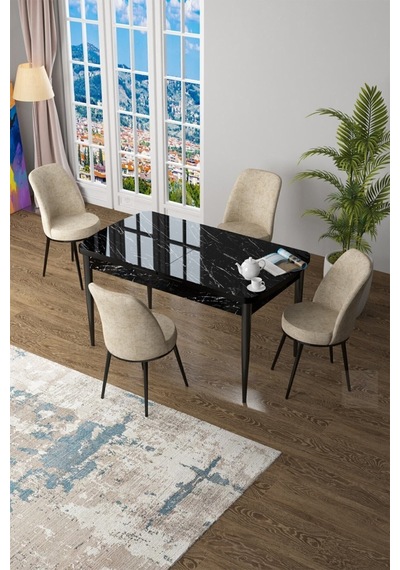 Canisa Concept Zen Serisi 80x132 Mdf Açılabilir Siyah Mermer Desen Masa Takımı Ve 4 Krem Sandalye Masa Siyah Sandalyeler Krem Canisa Concept Zen Serisi 80x132 Mdf Açılabilir Siyah Mermer Desen Masa Takımı Ve 4 Krem Sandalye Masa Siyah Sandalyeler Krem