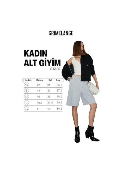 Grimelange Starz Kadın Pamuklu Beli Lastikli Kordonlu Çift Cepli Taş Detaylı Oversize Grimelanj Şort Grimelanj
