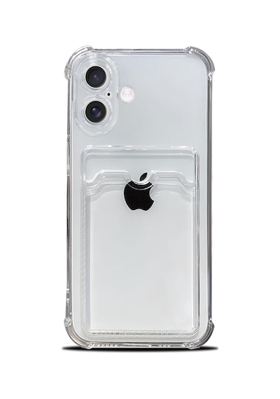 İphone 16 Plus Uyumlu Kamera Korumalı Kartlıklı Köşeleri Airbag Tasarımlı Darbe Önleyici Şeffaf