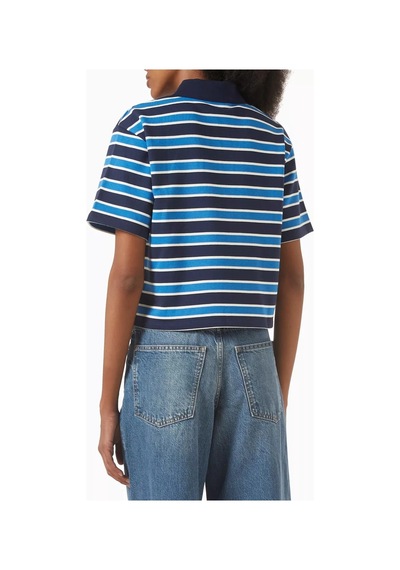Enandı Çizgili Terry Kumaş Cropped Polo Tişört, Modern Kesim Ve Rahat Yapı Mavi