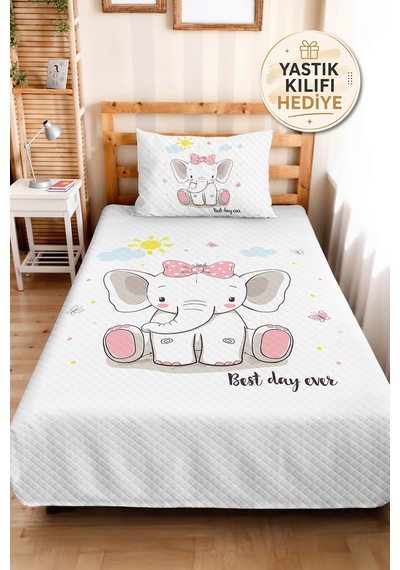 Evimde Bambaşka Fil Pembe Kız Çocuk Pike Takımı - Sevimli Bulut Bebek Odası Mevsimlik Yatak Örtüsü - 160x220 CM Evimde Bambaşka Fil Pembe Kız Çocuk Pike Takımı - Sevimli Bulut Bebek Odası Mevsimlik Yatak Örtüsü - 160x220 CM