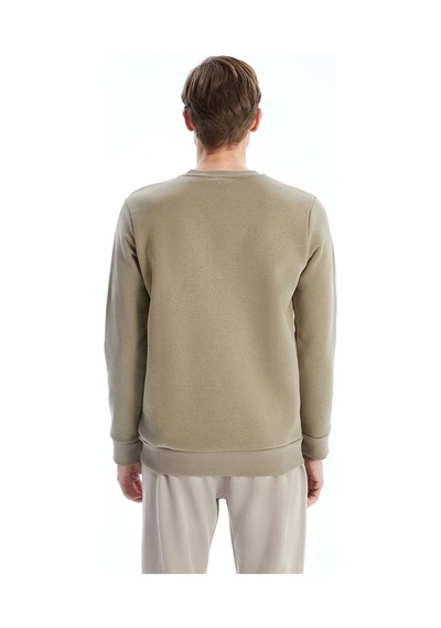 LC Waikiki Lcwaıkıkı Classic Kahverengi Bisiklet Yaka Baskılı Erkek Kalın Sweatshirt Açıkkahverengi