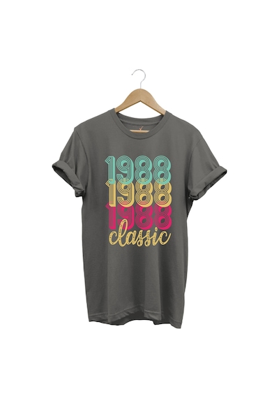 1988 Retro Vintage Classic Baskılı %100 Pamuk Regular Fit Unisex T-shirt Gri
