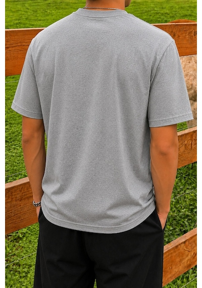 Tarz Cool Erkek Regular Fit Bisiklet Yaka Basic Tişört 2 İplik Şardonsuz %100 Pamuk Günlük Rahat T-shirt Gri