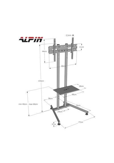 Alpın Tv/fuar Standı Bilgisayar Askı Aparatlı Sabit Ayaklı Metal Tv Ünitesi 40 İnç 75 İnç