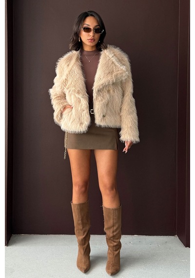 Verymoda Tavşan Tüyü Dügmeli Kaban F1970 Taş
