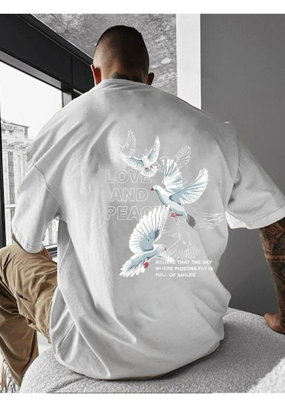 Love And Peace Baskılı Oversize Tişört BEYAZ