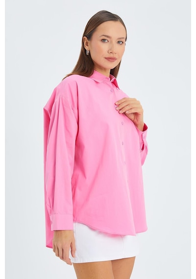 Mixray 4618 Kadın Arkası Robalı Basic Gömlek Pembe