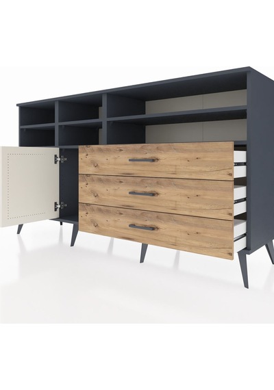Hyperion Konsol 8 Raflı 3 Çekmeceli Tek Kapaklı 176x44x99 Antras Antrasit-aytaşı/çam Hyperion Konsol 8 Raflı 3 Çekmeceli Tek Kapaklı 176x44x99 Antras Antrasit-aytaşı/çam