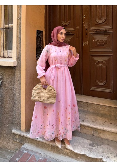 Efulim Womens Modal Tül Şifon Elbise Pembe