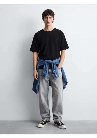 LTB Dokulu Relaxed Fit Siyah T-shırt