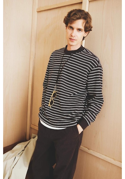 Defacto Relax Fit Bisiklet Yaka Çizgili Sweatshirt E9408ax25aubn339 Kahve