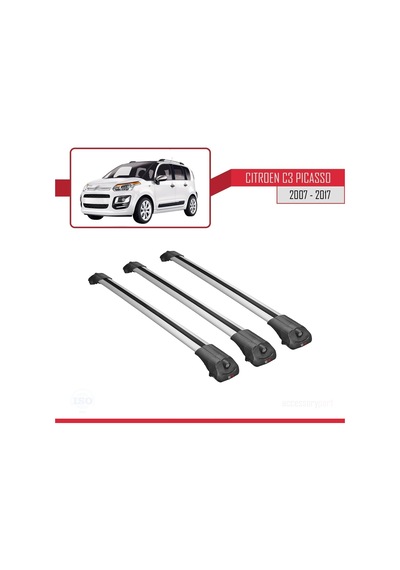 Citroen C3 Picasso 2007 - 2017 Arası İle Uyumlu Ace-1 Ara Atkı Tavan Barı Gri 3 Adet Bar