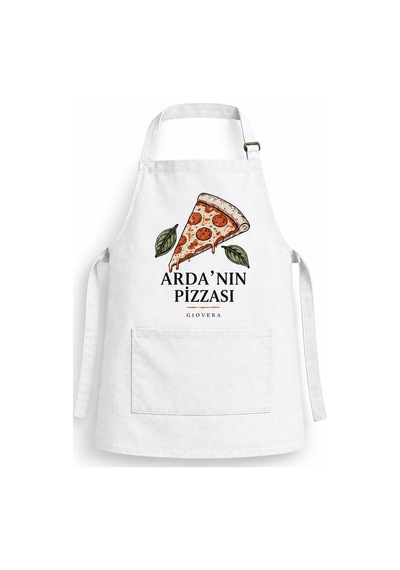 Kişiye Özel İsimli Pizza Temalı Unisex Mutfak Önlüğü Beyaz