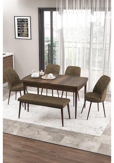 Canisa Zen Serisi 80x132 Mdf Açılabilir Barok Ahşap Desen Masa Takımı 4 Kahverengi Sandalye Ve 1 Bench Masa Barok Sandalye Ve Bench Kahve Canisa Zen Serisi 80x132 Mdf Açılabilir Barok Ahşap Desen Masa Takımı 4 Kahverengi Sandalye Ve 1 Bench Masa Barok Sandalye Ve Bench Kahve